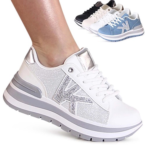 Sneaker plateau glitter mesh - glitter,