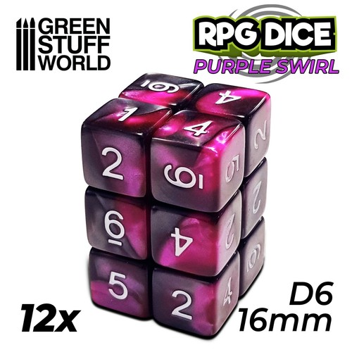 12x dadi 16mm lila - d6, marmo
