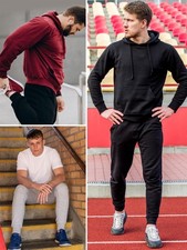 Tuta sportiva in pile joggers da uomo felpa tinta unita con coulisse in vita
