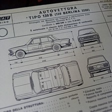 FIAT 130 B BERLINA SEDAN 3200 COPIA SCHEDA OMOLOGAZIONE ITALIANA 1971 ASI 