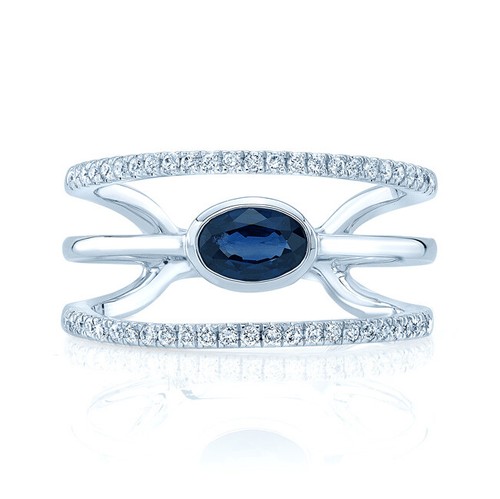 14k oro bianco ovale blu - bianco,