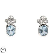 Orecchini oro bianco 18 kt 750 diamanti 0,04 ct e acquamarina 1,50 ct -165/VE-