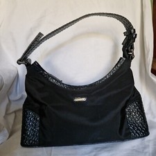 POLLINI borsa baguette in tela e pelle nera