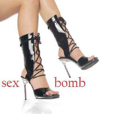 SEXY sandali neri lucidi con gambale tacco SPILLO 11,5 CM n. 38 fashion GLAMOUR