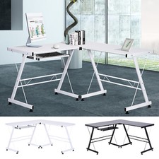 HOMCOM Scrivania Moderna Nera ad Angolo Dritta Postazione da Lavoro per Computer