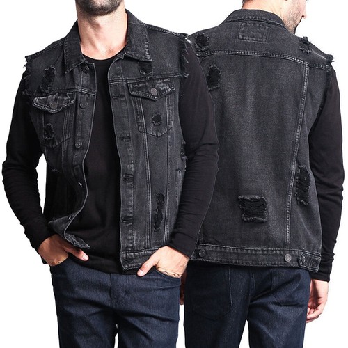 Gilet jeans strappato - in,