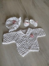 Completino Bimba Giacca + Cappellino + Scarpine Neonata Fatto A Mano 0-3 mesi 