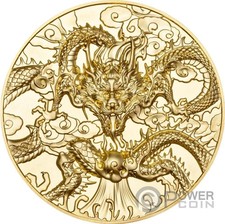ARTE DEL DRAGO CINESE moneta d'argento dorata 5 oz 10 $ Niue 2024