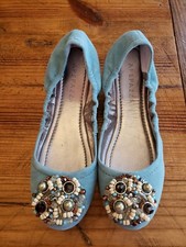APEPAZZA Women's 40/ US 9 Jeweled Leather Ballet Flats Blue