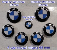 KIT FREGIO STEMMI BMW LOGO ORIGINALE ANTERIORE+POSTERIORE+VOLANTE+4 TAPPI RUOTA 