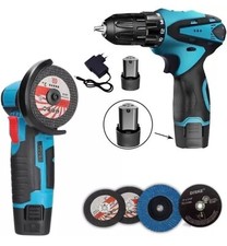 KIT TRAPANO AVVITATORE A BATTERIA MINI SMERIGLIATRICE ANGOLARE 12V 2 BATTERIE