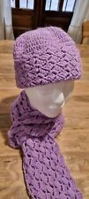 cappello e sciarpa di misto lana lavanda, donna, ragazza fatta a mano uncinetto