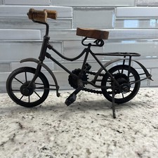 Home Decor Bicicletta Retrò Nera con Sedile e Maniglie in Legno - 7,5" x 11"