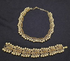 PARURE TRIFARI BRACCIALE CM.17 + COLLANA CM.36 CON STRASS E PERLINE SPLENDIDA