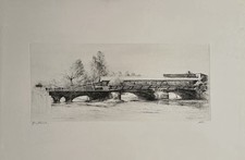 Acquaforte Puntasecca Guerrino Bonaldo “Vecchio Ponte sul Sile a Santa Cristina”
