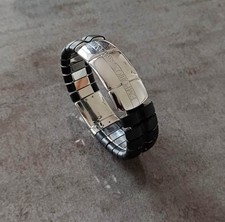 Raro Bracciale Emporio Armani, Bracciale in Argento e Pelle Nera, Con Scatola
