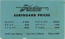 2 OGGETTI - 1960 & 1964 HOBIE Tavole da Surf LISTINI PREZZI E MODULO D'ORDINE - SURF VINTAGE