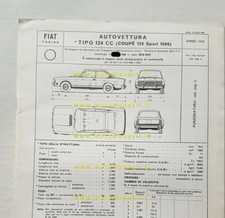 FIAT 124 Sport Coupè 1600 1972 Scheda facsimile omologazione DGM Motorizzazione