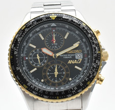 [Quasi come nuovo] Seiko Flightmaster ANA 7T92-0CF0 SZER035 Cronografo Nero Oro GIAPPONE