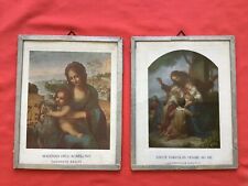 Lotto 2 quadri sacri vintage timbro Madonna dell'Agnello + Gesù bambini 1930
