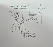Francesco Musante (Genova 1950)  OPERA DISEGNO A PENNA BIRO SU CATALOGO e Dedica