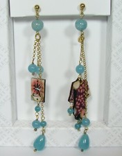 Orecchini Kimono Ciuffo Lungo Celeste Sfumato