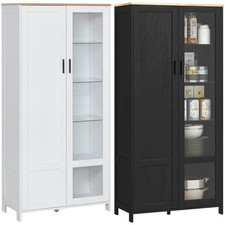 HOMCOM Credenza Moderna 2 Ante con Mensole Regolabili Legno e Vetro 76x36x160cm