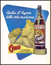 PUBBLICITA' 1952 APERITIVO CYNAR PEZZIOL CONTRO LOGORIO VITA MODERNA BAR CAFFE