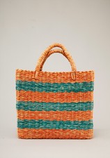 60s Striped Straw Basket Bag