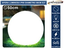 LAMPADA A SFERA BIANCA DA GIARDINO 50CM CON ATTACCO E27 MAX 25W DA ESTERNO-IP65