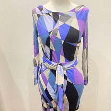 Abito aderente Emilio Pucci stampa geometrica manica lunga con nastro in vita