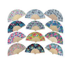 Set 12 Ventagli Ventaglio Fantasia Colorati In Legno E Tessuto Estate sus