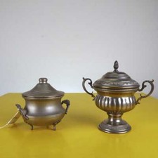 coppia di zuccheriere vintage in peltro