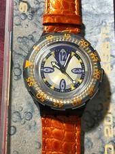 Orologio da polso SWATCH Scuba STARFLASH (SDM103)-NUOVO/NOS-arancione/nero-pelle - L@@K!!
