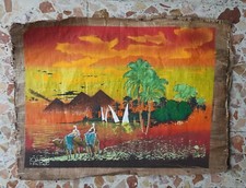 Dipinto colorato su autentico papiro egiziano - Palme e piramidi