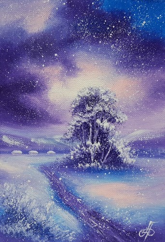 Paesaggio innevato dipinto - , ad