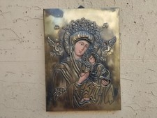 ICONA IKON BIZANTINA MADONNA CON BAMBINO E ANGELI RIZA IN ARGENTO TITOLO 800