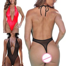 Costume da bagno bikini sexy donna trasparente trasparente body senza schiena taglio alto perizoma