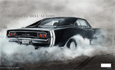 AUTO DODGE CHARGER RT 1968 - FAST & FURIOUS Disegno originale pastello 18x28 cm