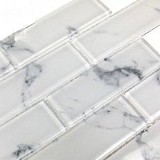 Piastrelle Mosaico Foglio Vetro Carrara Effetto Marmo Lucido per Pavimento Parete Bagno Cucina