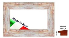 Cornice in legno bianca shabby con sfumature rosse per foto stampe Spess cm  3,4