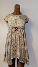 ABITO BAMBINA " H&M "BIANCO E DISEGNI GEOMETRICI NERI  H134CM (s14)