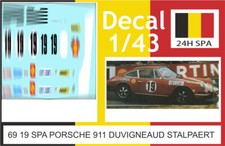 69 19 DECAL 1/43 24H SPA 1969 19 PORSCHE 911 DUVIGNEAUD STALPAERT