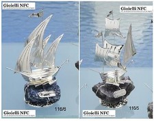 N.1 BOMBONIERA VELIERO CARAVELLA Cm.10 in ARGENTO 925% su QUARZO NATURALE 116/5