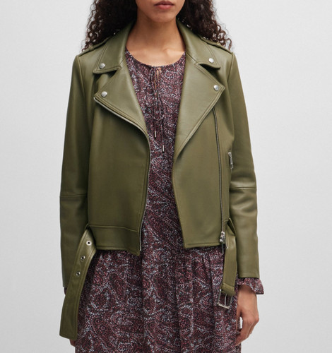 Giacca pelle verde - donna, biker