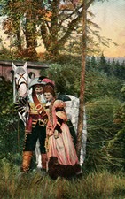 Cartolina * Giovane coppia con cavallo durante una passeggiata nel bosco (AB)...