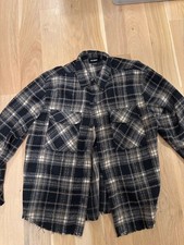 Flanella uomo piccolo pull and bear marrone e nero ritagliato sfilacciato