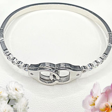 Rhodium Plated Woman's Handcuffs Bracelet - Cubic Zirconia's - Med - 6.5