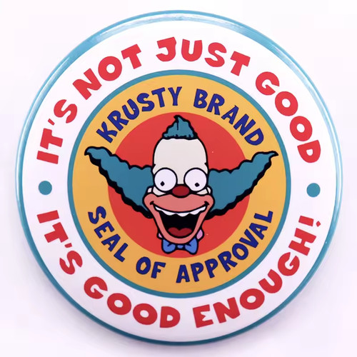 Krusty brand badge pinback - krusty,