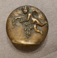 ANTICO COFANETTO PORTAGIOIE IN BRONZO CON PUTTO ALATO INZIO XX SECOLO